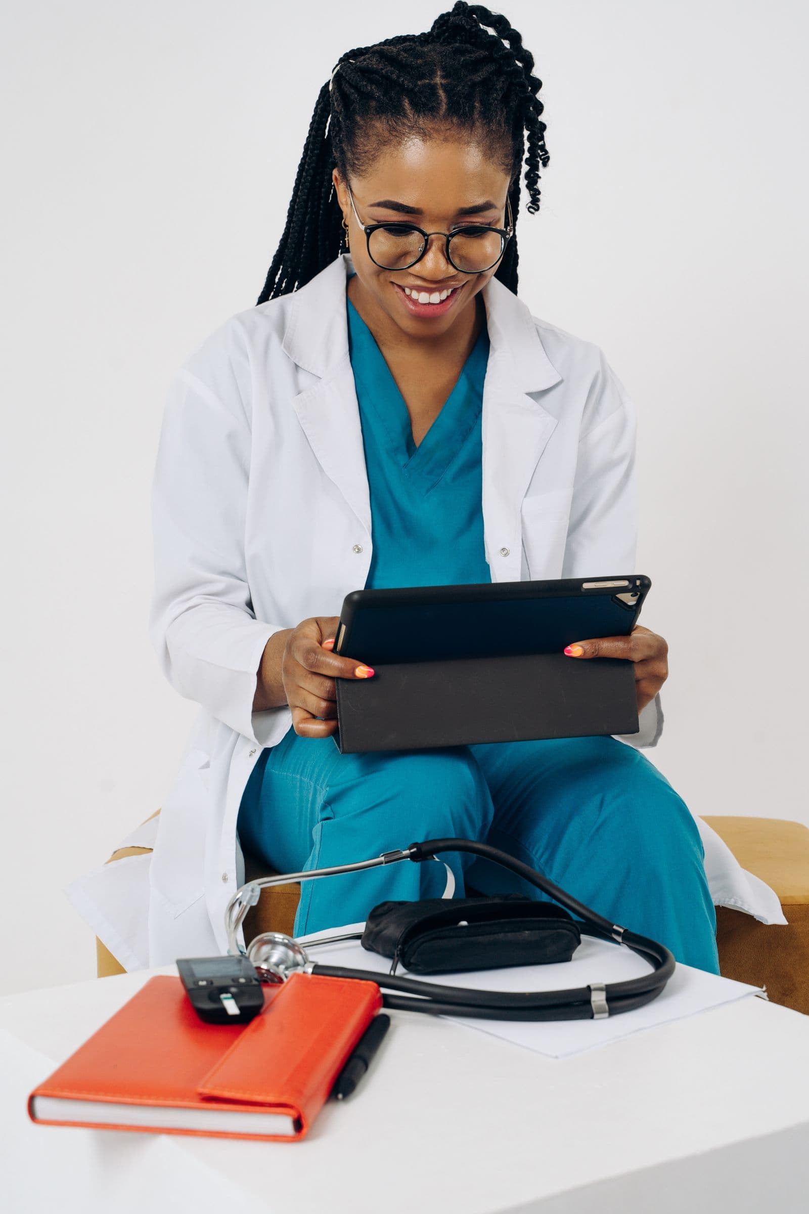 Healthcare content being reviewed on a tablet